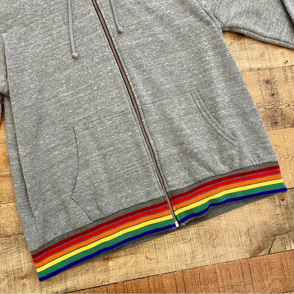 Aviator Nation Gray Hoodie Zip Up JACKET with Rainbow Accents UNISEX - Picture 9 of 13